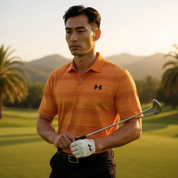 Under Armour Other - Under Armour Playoff Polo Shirt Mens Stretch Performance Orange Striped Sz Lg